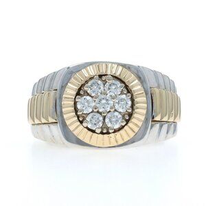 White Gold Diamond Men's Ring - 14k Round Brilliant .50ctw Cluster